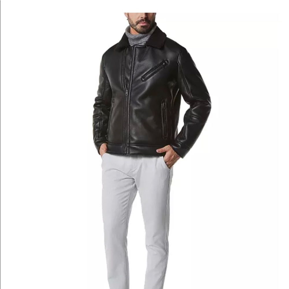 Men's Maxton Asymmetrical Moto Jacket with Faux-Shearling Collar